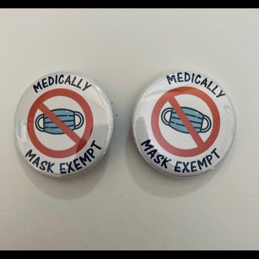(2) Medically Mask Exempt Button Pins 1.5”